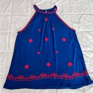 Ann Taylor Loft - Blue and Pink Embroidered sleeveless blouse. Size L